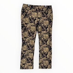 Stretchy Soft Surroundings Black and Gold Metallic Floral Pants